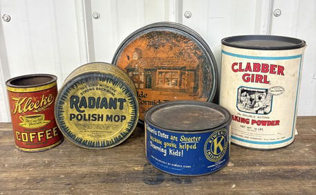 Collection Of Antique Coffee - Polish Tins (Largest 6"X6"X9")