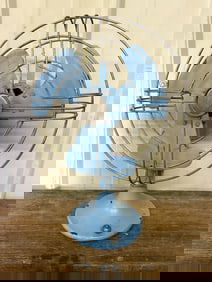 Vintage Light Blue Industrial Desk Fan - Prop Only 6"X12"X19"