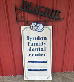 Lyndon Family Dental Center Hanging Sign w/ Wrought Iron Hanger 36"X65"