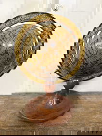 Small Vintage Astrological Wooden Globe with Wooden Base 6"X6"X10"