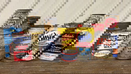 Large Collection Of Assorted Vintage Advertising Tins 7"X7"X8"