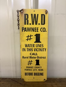 Warning Sign from the Rural Water District (R.W.D.) of Pawnee County, Nebraska 4"X11"