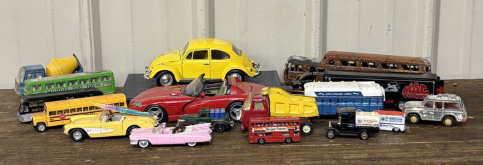 Vintage Collection of Vintage Cars, Trucks, Bus And Other Vehicles Including 1967 VW Beetle 6"X12"5"