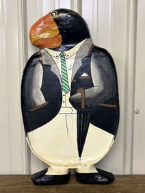 Vintage Paper Mache Well Dressed Mr. Penguin Tray 15"X28"X4"