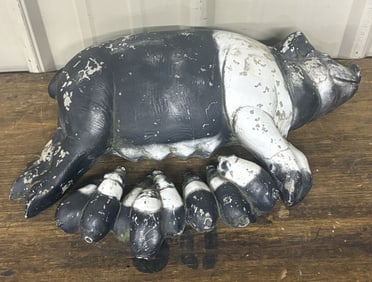 Vintage Concrete Pig Statue (Sow with Piglets) 10"X17"X4"