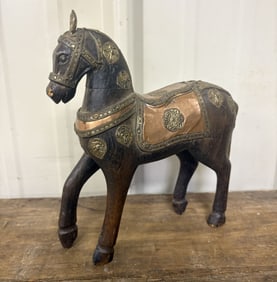 Copper and Brass Hand Carved War Horses 1930 3"X8"X8"
