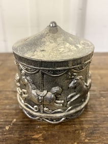 Silver Plated Carousel Coin Bank 3"X3"X4"
