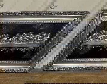 Framed Three-Dimensional Silver Plate Relief Sculpture Depicting Leonardo da Vinci's "The Last