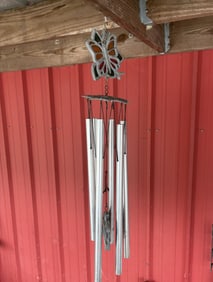 Metal Wind Chime With Stained Glass 8"X8"X24"