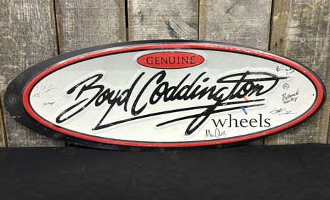 Signed Boyd Coddington Wheels Embossed Metal Sign 36"X13"