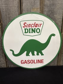 Metal Embossed Sinclair Dino Gasoline Button Sign 24"