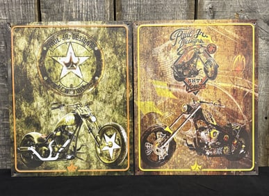 Pair Of Paul Jr. Designs Motorcycle Metal Signs 11"X15"