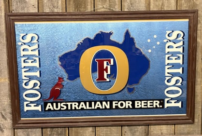 Large Foster's "Australian For Beer" Framed Glass Advertisement 52"X33"