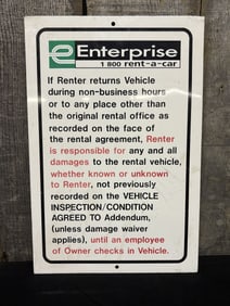 Enterprise Rental Car Metal Sign 12"X18"