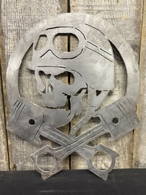 Mechanic Skull - Pistons Steel Sign 15"X18"