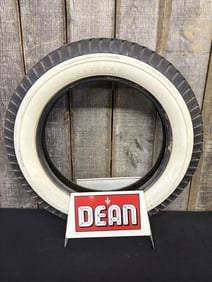 Vintage Metal Dean Tire Shop Display With White Walled Firestone Tire 6"X29"X31"