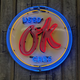 Large OK Used Cars Neon Shop Sign 33"X33"