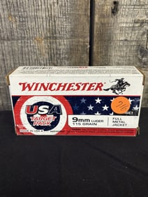 50 Rounds 9mm 115 Gr. Winchester USA App. 2.5"X5"