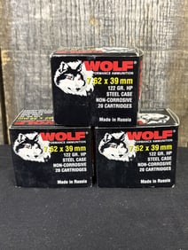 60 Rounds 7.62X39MM Wolf 122 GR. HP. App. 2.5"X5"