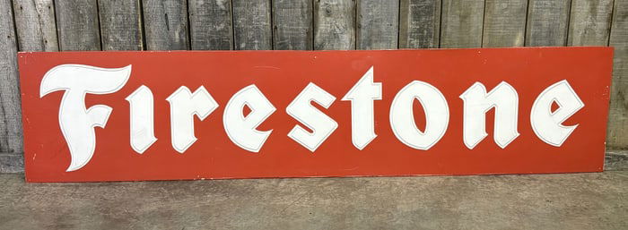 Large Vintage Mid-Century Firestone Sign - Embossed; 110"X25"