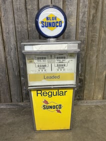 Vintage Mid-Century Sunoco Gas Pump With Glass Globe 29"X20"X68"