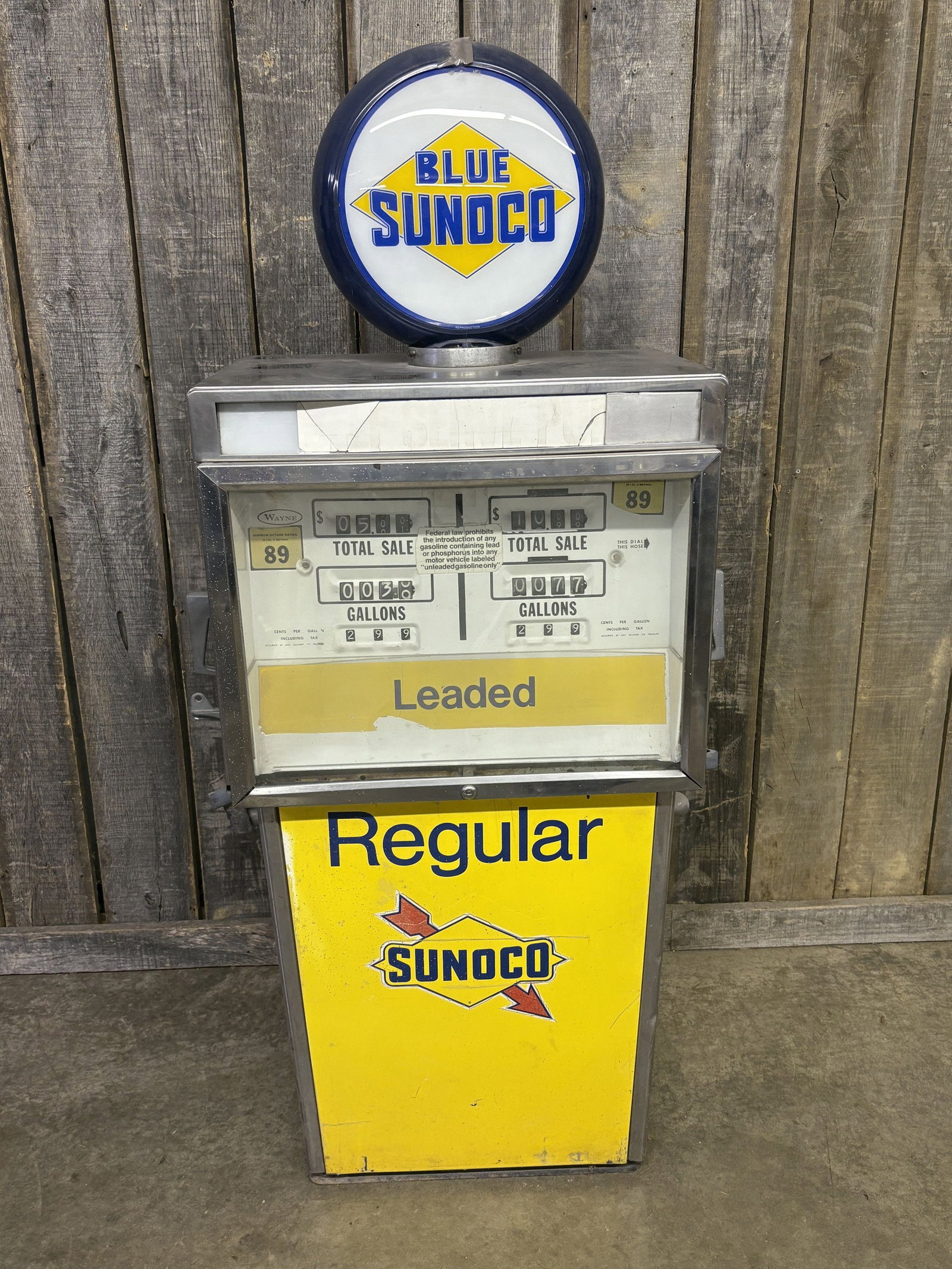 Vintage Mid-Century Sunoco Gas Pump With Glass Globe 29"X20"X68": Vintage Mid-Century Sunoco Gas Pump With Glass Globe 29"X20"X68"