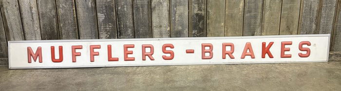 Large Vintage Glass Mufflers-Brakes Shop Sign 138"X13"