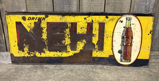 Vintage Nehi Beverages Embossed Tin Sign 18"X45"