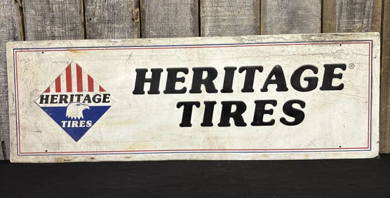 Vintage Metal Heritage Tires Embossed Sign 48"X16"