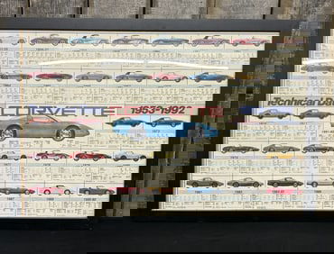 Corvette Technical Data 1953-1992 Framed Poster 38"X26"