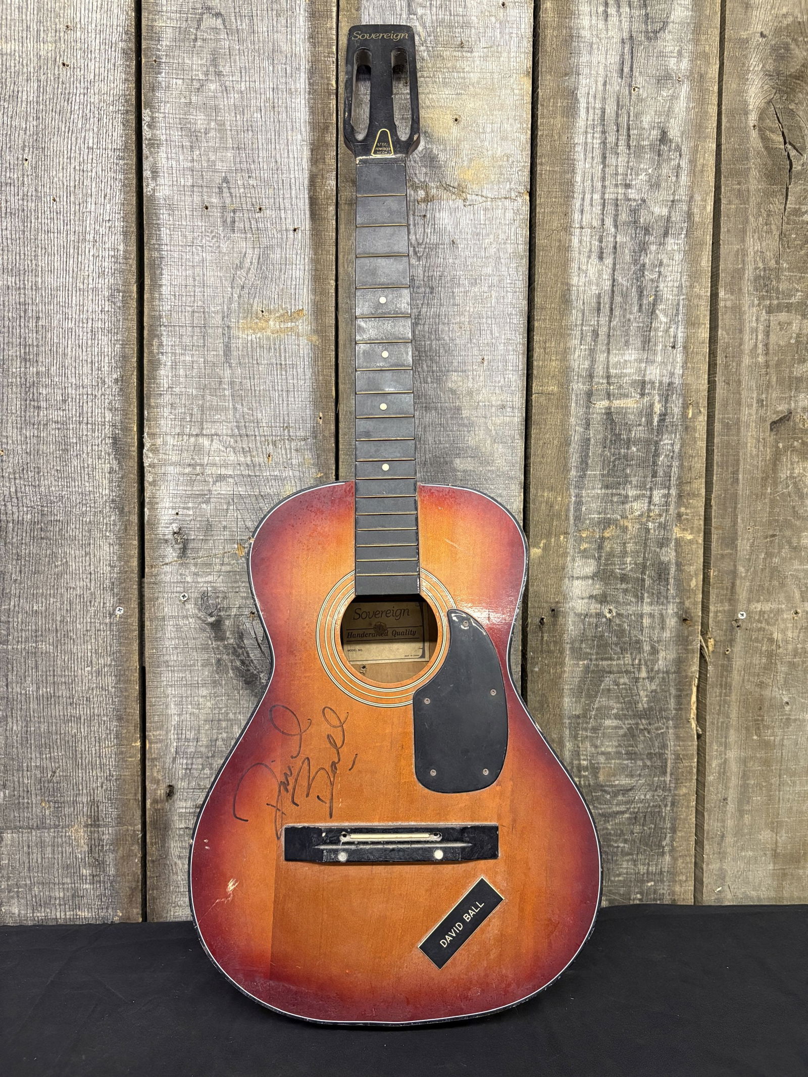 Sovereign Acoustic Guitar Signed By David Ball 13"X36"X4": Sovereign Acoustic Guitar Signed By David Ball 13"X36"X4"