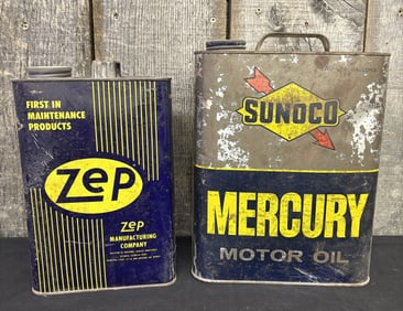 Sunoco Mercury Motor Oil - Zep Oil Cans 5"X8"X12"