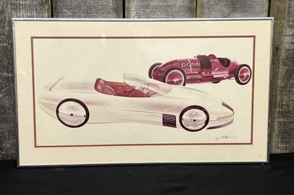 Signed Illustration Featuring 1965 Mercer-Cobra Roadster "S. Peterson" 28"X17"