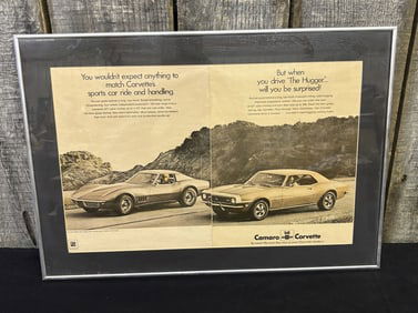 Camaro - Corvette Framed Advertisement 23"X16"