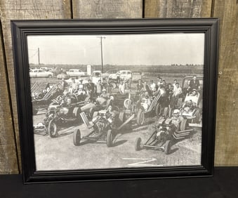 Framed Mid-Century Racing Photo 23"X19"