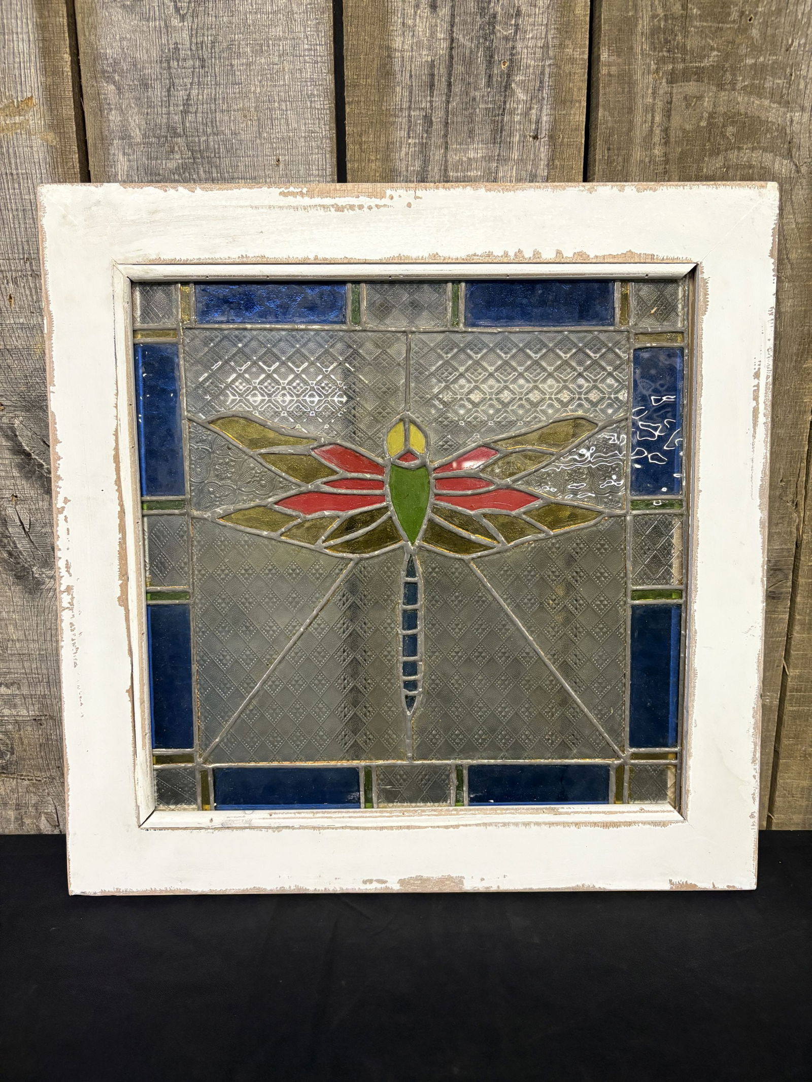 Dragonfly Stained Glass Decorated Window 22"X22": Dragonfly Stained Glass Decorated Window 22"X22"