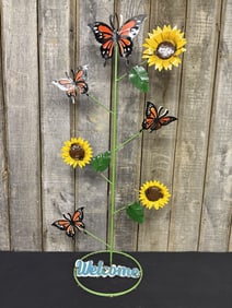 Metal Art Welcome Sunflower - Butterfly Display 25"X51"