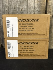 2 Full Boxes of Winchester 9mm Cartridges App. 2.5"X5"