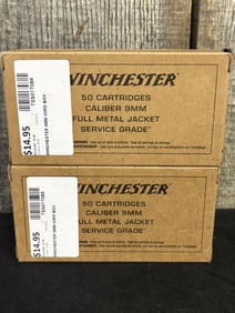 2 Full Boxes of Winchester 9mm Cartridges App. 2.5"X5"