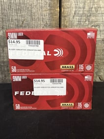 2 Full Boxes of Federal 9mm Luger App. 2.5"X5"