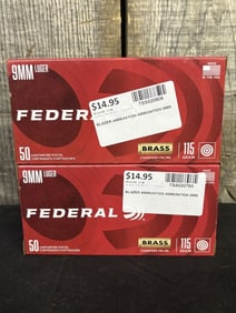 2 Full Boxes of Federal 9mm Luger App. 2.5"X5"