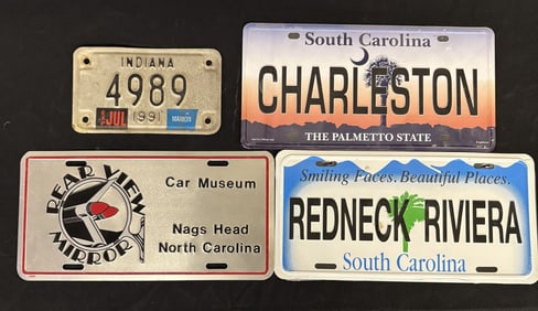 4 License Plates - IN, SC, SC, NC Vanity Plate App. 6"X12"
