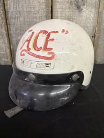 Vintage Motorcycle Helmet w/ Snap Visor, Size Small 9"X11"