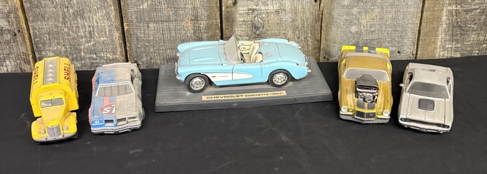 4 Vintage Muscle Cars, 1 Shell Tanker 5"X12"X4"