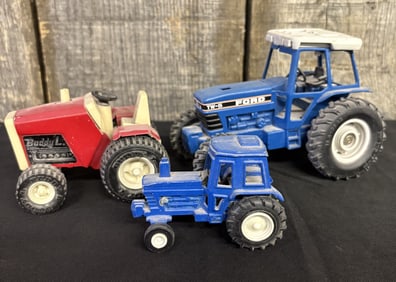 Trio of Miniature Tractors, Ford, Buddy L 3"X5"X4"