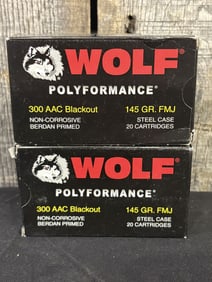 2 Full Boxes of Wolf 145gr FMJ Cartridges App. 2.5"X5"