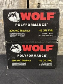 2 Full Boxes of Wolf 145gr FMJ Cartridges App. 2.5"X5"