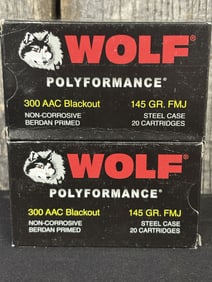 2 Full Boxes of Wolf 145gr FMJ Cartridges App. 2.5"X5"