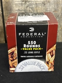 550 Rounds of Federal .22 Long Rifle App. 2.5"X5"