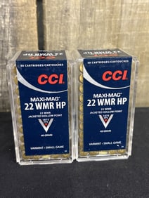 2 Full Boxes of CCI .22 WMR HP App. 2.5"X5"